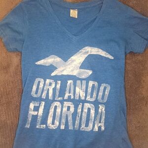 West Loop Blue V-Neck Tee with White Graphic